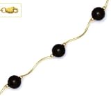 14k Yellow 7 mm Round Black Crystal Pearl Necklace - Choice 16-inch