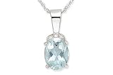1 Carat Aquamarine and Diamond 14K White Gold Pendant w/Chain