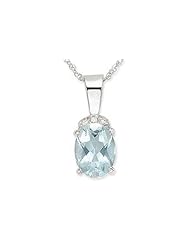 0.005 CT Accent Diamond TW And 1 CT TGW Aquamarine Fashion Pendant With Chain 14k White Gold GH I2