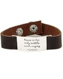 Far Fetched Peace Is The Only Battle Wide Leather Bracelet