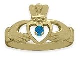 Ladies 10 Karat Yellow Gold Blue Topaz Claddagh Ring - 5