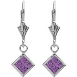 Girls Sterling Silver 1.20 Carat Princess Cut Square 5mm Genuine Amethyst Leverback Earrings