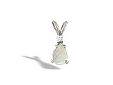 14K White Gold Genuine Pear Opal and Diamond Pendant