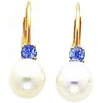 14K Gold Pearl and Tanzanite Earrings Ear Jewelry New by FindingKing