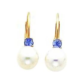 14K Gold Pearl and Tanzanite Earrings Ear Jewelry New by 