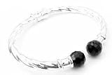 Twisted Cable Style Hinged Sterling Silver Black Onyx Ball Ends Bangle Cuff Bracelet