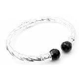 TwistedCableStyleHingedSterlingSilverBlackOnyxBallEndsBangleCuffBracelet