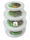 from Pyrex Pyrex - Set of 3 Round Dishes with Plastic Lids. 12cm (0.5L) 15cm (1.1L) 16cm (1.6L) Model PY150-51-53