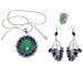 ShalinCraft Earring and Pendant Sets Sterling Silver With Lapis Melachite and Turquoise Gemstones Jewelry Hand Engraved Indian Style 71 Grams (pndts010)