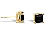 14K Yellow Gold Genuine Square Black Onyx Stud Earrings