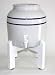 Porcelain Water Dispenser with Blue Stripes and White Wood Counter Stand