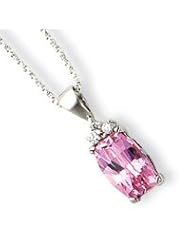 Sterling Silver Cushion Cut Pink and Clear CZ Necklace QG1967-18"