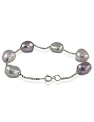 14K 9-10mm dyed multi color purple freshwater cultured pearl station bracelet, 7.5"