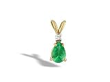 14K Yellow Gold Genuine Pear Emerald and Diamond Pendant