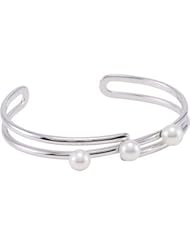 Sterling Silver Freshwater Cultured Pearl Cuff Bracelet by US Gems