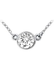 14K White Gold : Bezel Set Round Diamond Solitaire Pendant - 1.00 CT. TDW