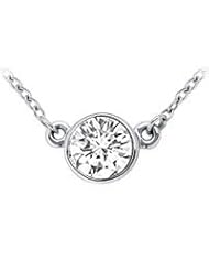 18K White Gold : Bezel Set Round Diamond Solitaire Pendant - 1.00 CT. TDW.