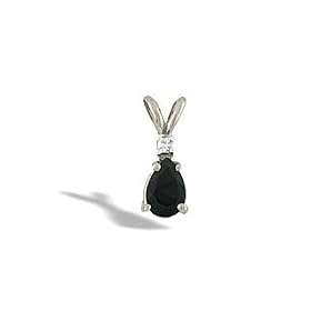14K White Gold Genuine Pear Black Onyx and Diamond Pendant by 