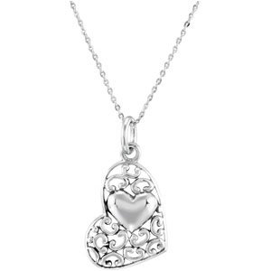 Sterling Silver Heart in a Heart for Friends Necklace 18\
