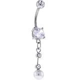 Crystalline Gem PEARL DROP Dangle Belly Ring