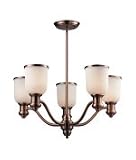 Landmark Lighting 66183-5 Brooksdale 5 Light Single Tier Chandelier in Antique Copper with White glass