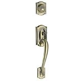Schlage F58SK CAM 609 Camelot Handleset, Antique Brass with SecureKey