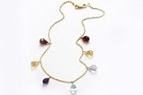 14K Yellow Gold Beaded Diamond Cut 10 Anklet Bracelet, with Multi-Colored Dangling Drop Semi-Precious Stones
