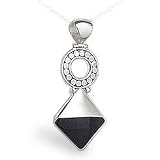 Sterling Silver Square-cut Faceted Black Onyx Pendant Necklace, 16 Inch Chain
