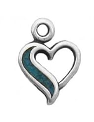 Sterling Silver 18" .8mm Wide Box Chain Necklace With Mini Heart Turquoise Inlay On Side Pendant