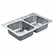MOEN Excalibur 33x22 Double Bowl Kit Sink ST STEEL