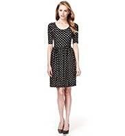 Scoop Neck Spotted Fit & Flare Dress
