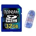 TOPRAM 32GB C6 CLASS 6 SD SDHC SECURE DIGITAL CARD with USB 2.0 CARD READER / WRITER #R1