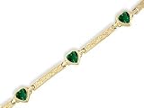 14K Yellow Gold Heart Created Emerald Bracelet
