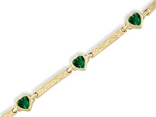 14K Yellow Gold Heart Created Emerald Bracelet