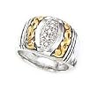 925 Silver & Diamond Ring with 14k Gold Accents (0.13ctw) Sizes 6-8
