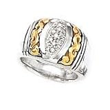 925 Silver & Diamond Ring with 14k Gold Accents (0.13ctw) Sizes 6-8