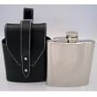 Stainless Steel Chrome Flask in Black Leather Carrying Case 5oz
