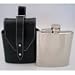 Stainless Steel Chrome Flask in Black Leather Carrying Case 5oz