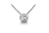 3/4 Carat Round Cut Bezel Set Diamond Solitaire Pendant 14K White Gold w/Chain