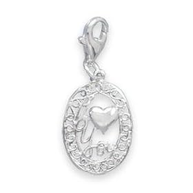 Filigree Heart I Love You Charm Sterling Silver