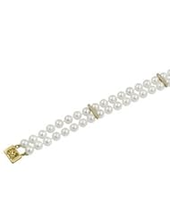 7" Two Strand 6-6.5mm Cultured Pearl Strand Accented with 14K Yellow Gold & Diamond Dividers