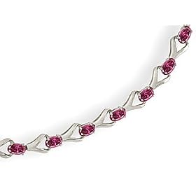 14K White Gold Genuine Oval Pink Tourmaline Bracelet by Jewels For Me