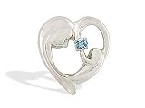 14K White Gold Genuine Round Aquamarine Mother with Child Pendant