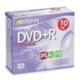 DVD+R Recordable Discs with Slim Jewel Cases, 4.7 GB, Silver, 10/Pack MEM32025656