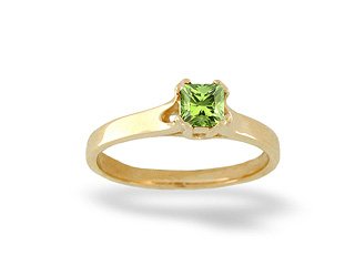 14K Yellow Gold Genuine Square Peridot Solitaire Ring