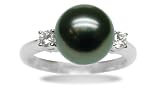Size 9 18K white gold Grace Black Tahitian south sea cultured pearl and diamond ring