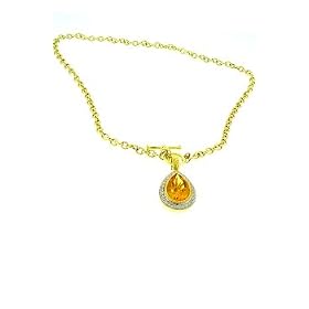 18K Gold Diamond Citrine drop necklace and toggle by Citrine Necklaces