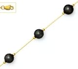14k Yellow 7 mm Round Black Crystal Pearl Necklace - Choice 16-inch