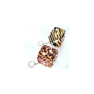 Fuzzy Dice Assorted Animal Print Keychain (1 DOZEN) 12 Pieces