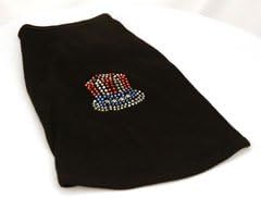 Black Rhinestone and Nail Head Shimmery Independence Hat Sleeveless Dog T-Shirt (Large)